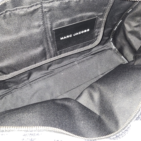 Marc Jacobs Womens The Monogram Denim Large Shoulder Tote Bag Purse Blue Gray - Picture 9 of 12